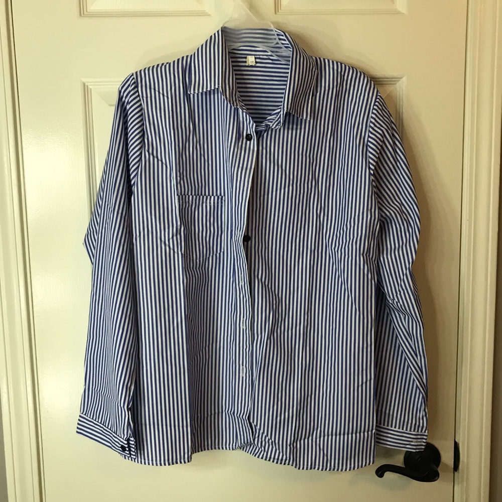Blue and white button down